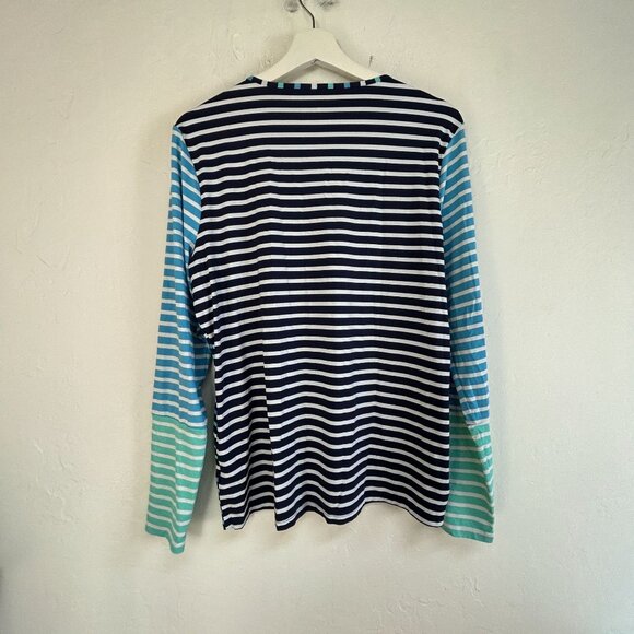 Lands' End Womens Striped Long-Sleeve Rash Guard Swim Shirt Large 14-16 Blue - Picture 2 of 7